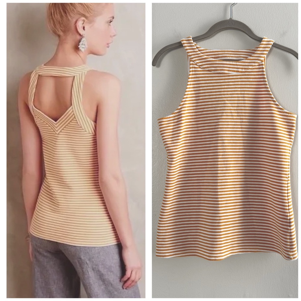Anthropologie Deletta Isa Striped Yellow & White Tank Top Women’s Small